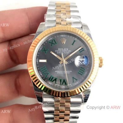 Best Copy Rolex Wimbledon Datejust II Cal.3235 Watch 2-Tone Jubilee Green Roman